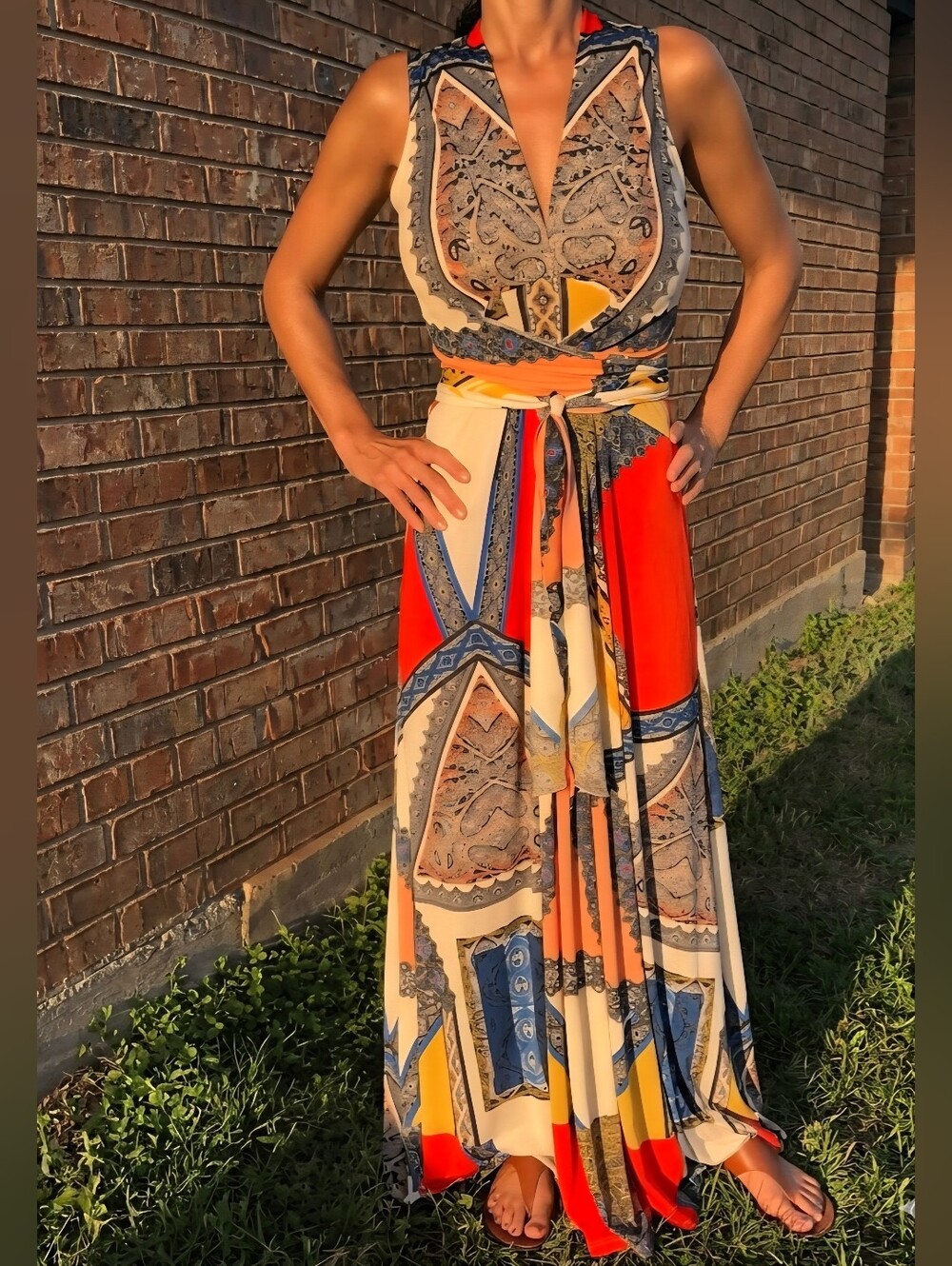 BOSTON PROPER Flawless Bohemian Scarf Print Maxi Dress Multicolor Archival 2012